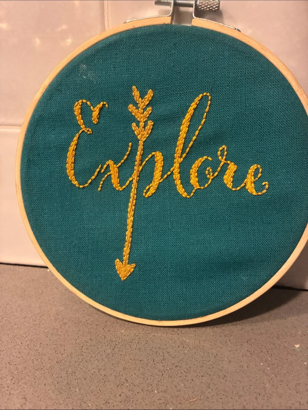 Explore Embroidery Hoop Wall Art - Teal and Gold